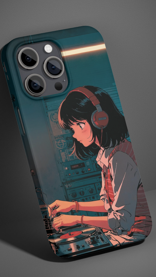 Retro Anime Style Girl Wearing Headphone Phone Case