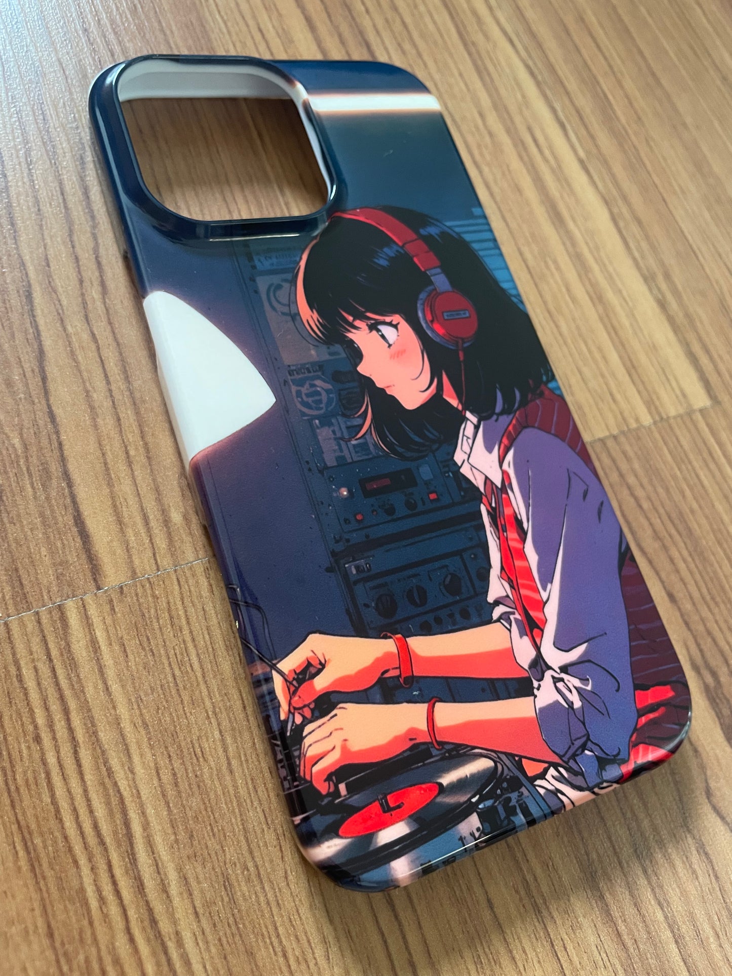 Retro Anime Style Girl Wearing Headphone Phone Case